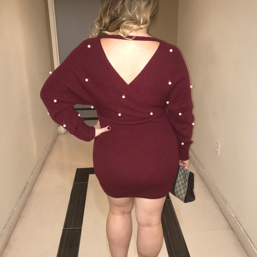 Maroon sweater dress. - Picture 2 of 3